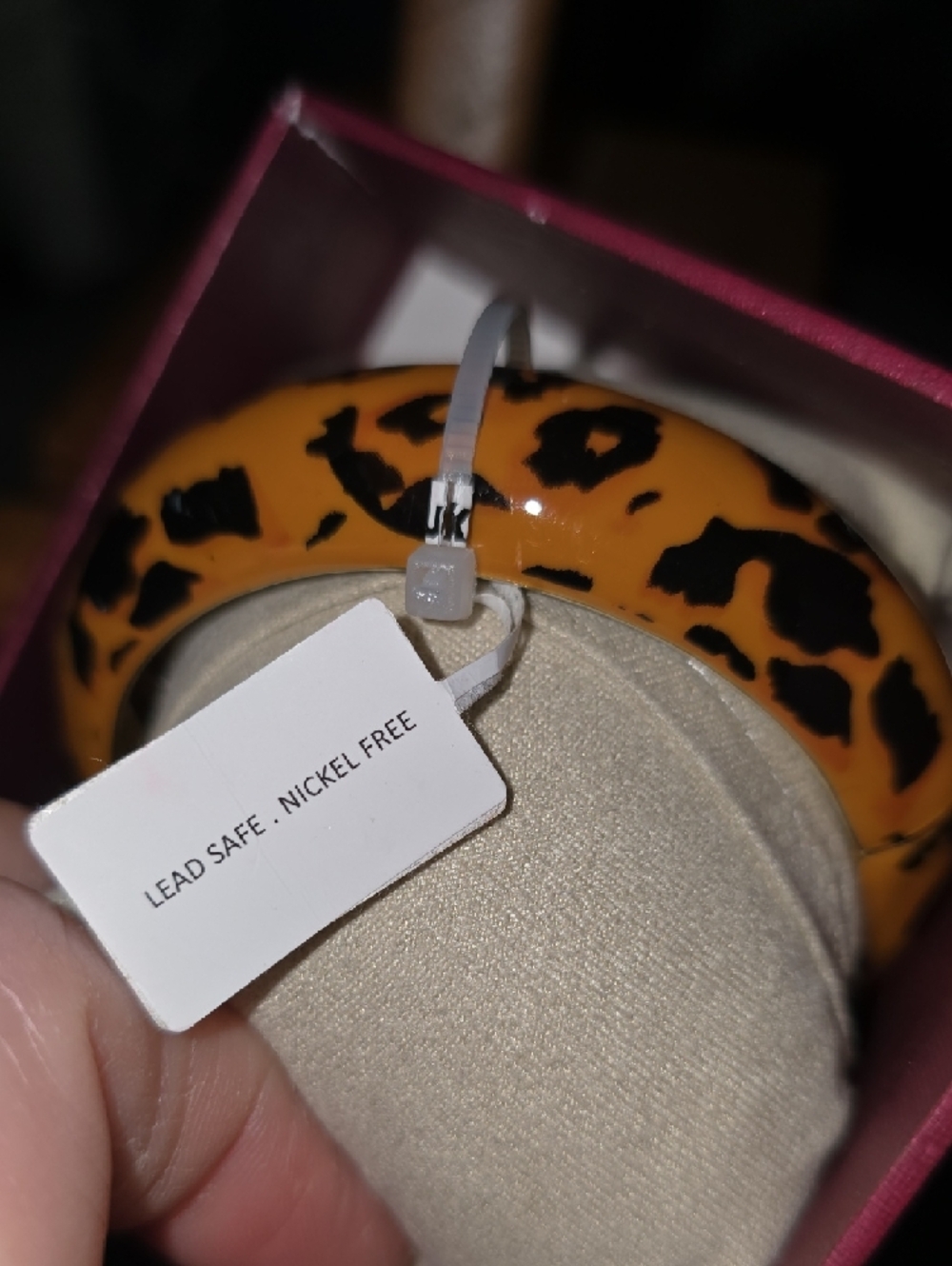 Bold Orange Leopard Print Resin Bangle Bracelet - Picture 2 of 5